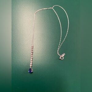 White gold Blue sapphire and diamond Necklace